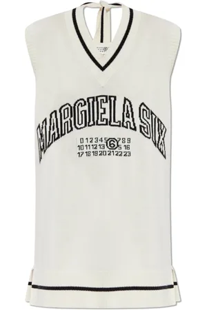 Maison Margiela Sukienki, Kobieta, Beżowy, S, Bawełna, Dzianinowa sukienka z logo