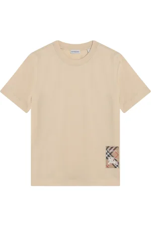 Burberry Koszulki, Kobieta, Beżowy, S, Bawełna, T-shirt z krótkim rękawem i okrągłym dekoltem