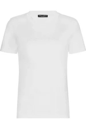 Dolce & Gabbana Koszulki, Kobieta, Biały, XS, Koszulka z Bawełny z Wytłoczonym Logo