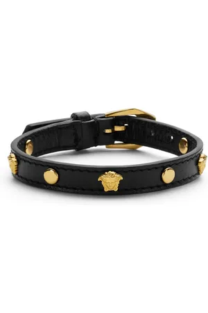 VERSACE Akcesoria, Mężczyzna, Czarny, ONE SIZE, Czarny Pasek Skórzany z Gwoździami Meduzy
