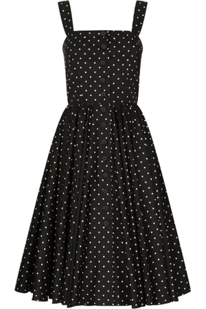 Dolce & Gabbana Sukienki, Kobieta, Czarny, S, Czarna Biała Sukienka w Kropki