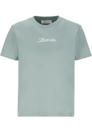 Lanvin Koszulki, Kobieta, Zielony, L, Bawełna, Zielony bawełniany T-shirt z haftowanym logo