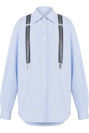 Moschino Bluzki, Kobieta, Niebieski, S, Koszula w paski z guzikami