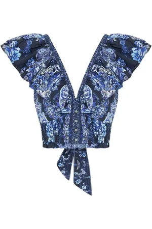 Camilla Koszulki, Kobieta, Niebieski, M, Niebieski Frill Top Północna Elegancja