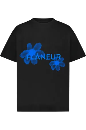 FLÂNEUR Koszulki, Mężczyzna, Czarny, L, T-shirt z kwiatowym wzorem czarny