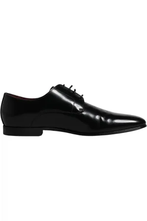 Dolce & Gabbana Buty, Mężczyzna, Czarny, 42 EU, Czarne Skórzane Buty Derby na sznurowadła