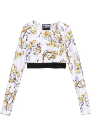 VERSACE Koszulki, Kobieta, Wielobarwność, M, Bluzka z nadrukiem Barocco i logo