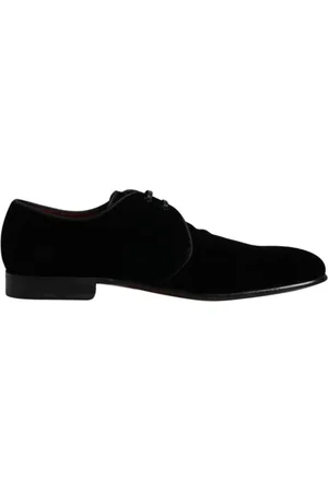Dolce & Gabbana Buty, Mężczyzna, Czarny, 43 EU, Czarne Welurowe Skórzane Buty na Sznurowadła