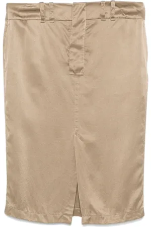 Saint Laurent Spódnice, Kobieta, Beżowy, M, Taupe Jedwabna Spódnica Ołówkowa