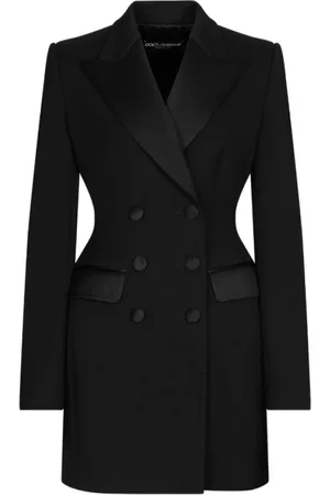 Dolce & Gabbana Kurtki, Kobieta, Czarny, S, Czarna Kurtka z Podwójnym Rzędem Guzików z Wełnianej Mieszanki