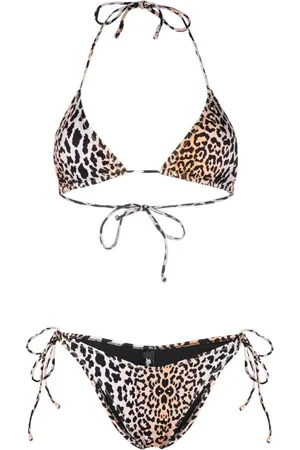 Reina Olga Stroje kąpielowe, Kobieta, Wielobarwność, L, Leopardowy Bikini z Trójkątnym Wycięciem