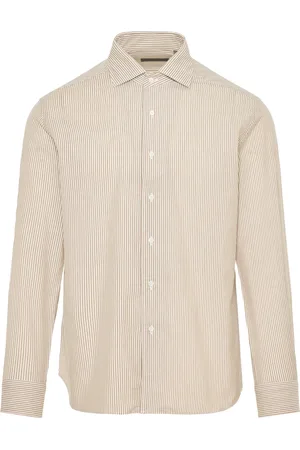 corneliani Koszule, Mężczyzna, Beżowy, 2XL, Koszula w paski z bawełny i jedwabiu z Włoch