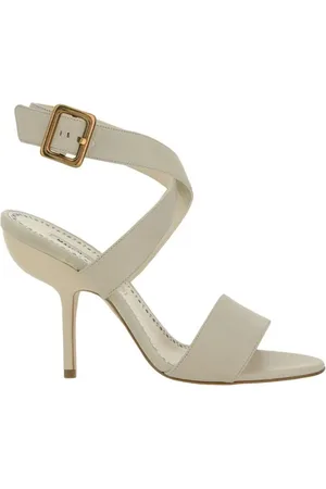 Manolo Blahnik Buty, Kobieta, Biały, 36 1/2 EU, Pleciony Obcas ze Skóry Cielęcej Sandały