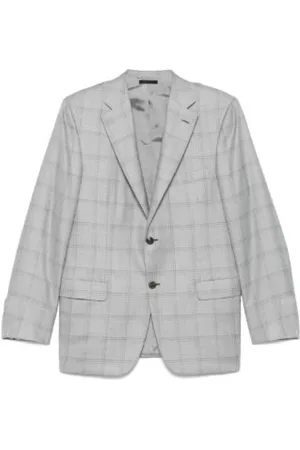 BRIONI Kurtki, Mężczyzna, Szary, 2XL, Kraciasty Blezer z zapięciem na guziki