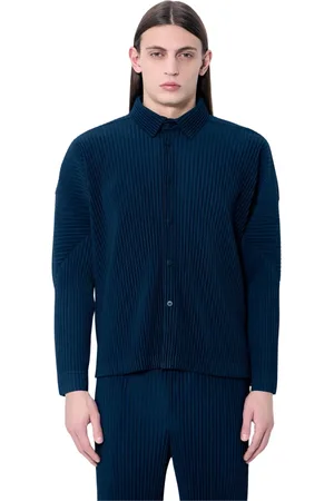 Issey Miyake Koszule, Mężczyzna, Niebieski, XL, Poliester, Plisowana koszula z długim rękawem