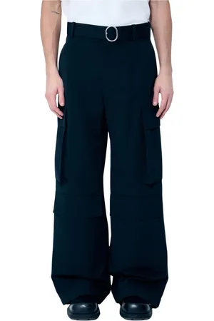 Jil Sander Spodnie, Mężczyzna, Czarny, M, Bawełna, Spodnie Cargo z Odpinanym Paskiem