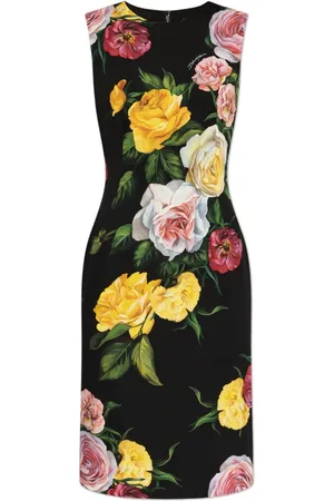 Dolce & Gabbana Sukienki, Kobieta, Czarny, M, Jedwabna sukienka z motywem kwiatowym