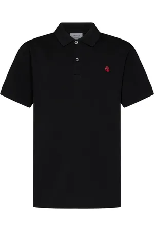 Alexander McQueen Koszulki, Mężczyzna, Czarny, S, Czarna Koszulka Polo z Czerwoną Haftowaną Czaszką