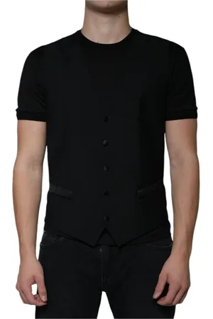 Dolce & Gabbana Garnitury, Mężczyzna, Czarny, L, Czarny wełniany formalny kamizelka sukienkowa