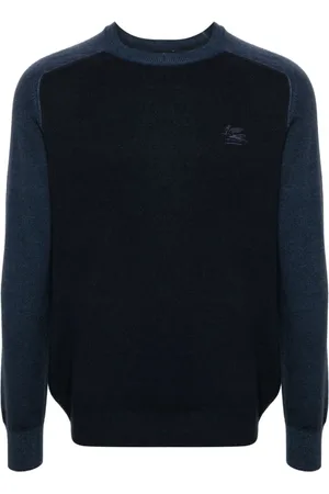 Etro Swetry, Mężczyzna, Niebieski, S, Niebieski Sweter z Wełny Bicolor