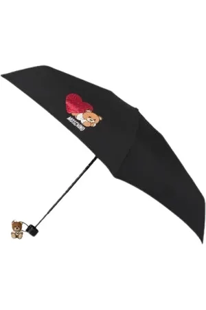 Moschino Akcesoria, unisex, Czarny, ONE SIZE, Poliester, Mini Parasol Teddy Love z Uchwytem w Kształcie Serca