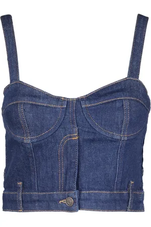 Moschino Koszulki, Kobieta, Niebieski, M, Denim, Denim Crop Top z Dekoltem w Serce
