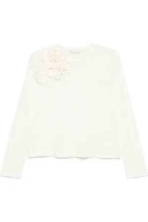 ULLA JOHNSON Koszulki, Kobieta, Biały, S, Bawełna, Kwiatowy Długi Rękaw Organiczna Bawełna T-shirt