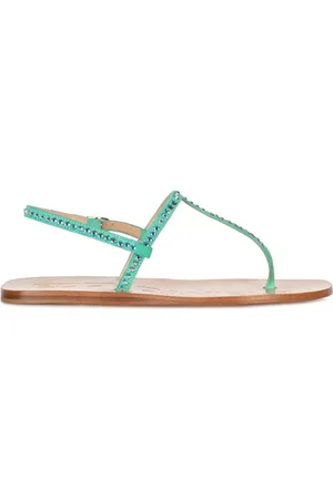 EDDY DANIELE Buty, Kobieta, Niebieski, 36 EU, Zamsz, Sandały zamszowe z kryształkami Swarovski i paskiem na kostkę