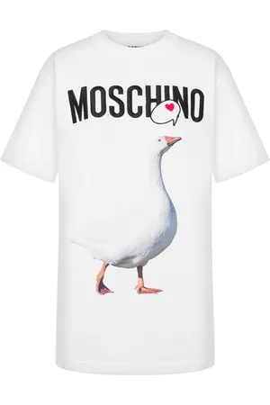 Moschino Koszulki, Kobieta, Biały, S, T-shirt z kaczką i haftem