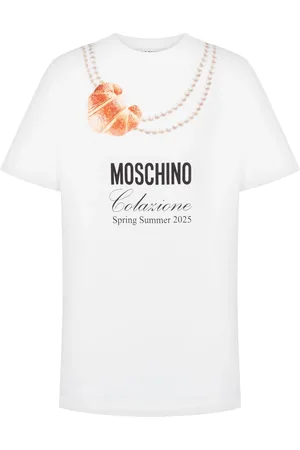 Moschino Koszulki, Kobieta, Biały, M, Biała koszulka z nadrukiem rogalików
