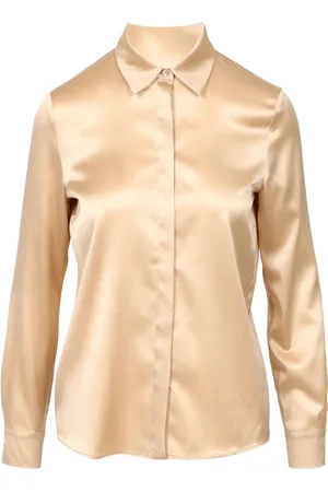 pennyblack Bluzki, Kobieta, brązowy, XL, Jedwabny Satynowy Brązowy Shirt Stretch Kołnierz