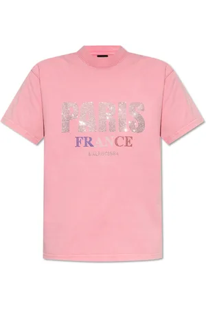 Balenciaga Koszulki, Kobieta, Różowy, S, Len, T-shirt z logo