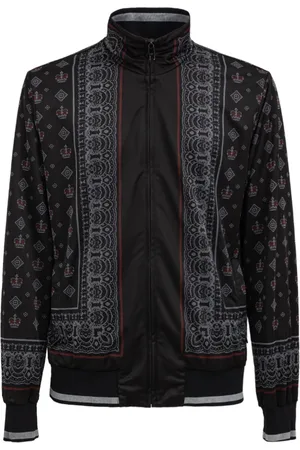 Dolce & Gabbana Kurtki, Mężczyzna, Czarny, L, Bluza z barokowym nadrukiem i wysokim kołnierzem