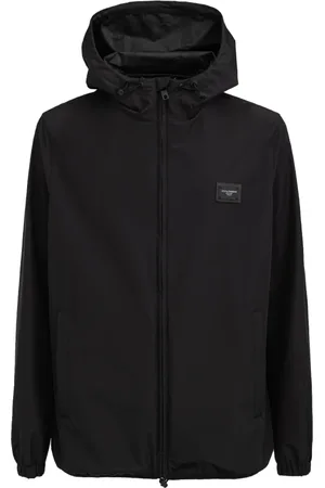 Dolce & Gabbana Kurtki, Mężczyzna, Czarny, M, Kurtka przeciwwiatrowa z logo na piersi