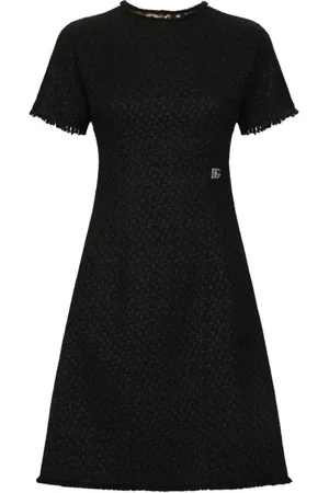 Dolce & Gabbana Sukienki, Kobieta, Czarny, XS, Krótka sukienka z aplikacją logo