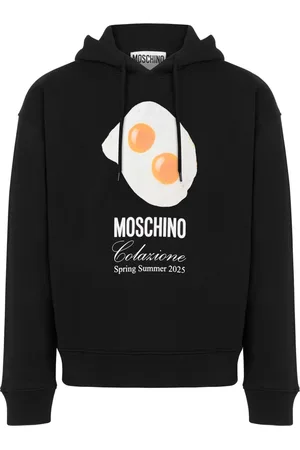 Moschino Bluzy, Mężczyzna, Czarny, M, Bawełna, Czarny sweter z kapturem nadruk bawełna