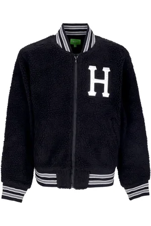 Huf Kurtki, Mężczyzna, Czarny, M, Czarna Kurtka Varsity Sherpa z Zamkiem