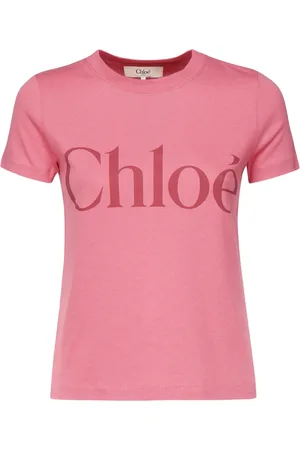 Chloé Koszulki, Kobieta, Różowy, S, Bawełna, Różowa bawełniana koszulka z logo
