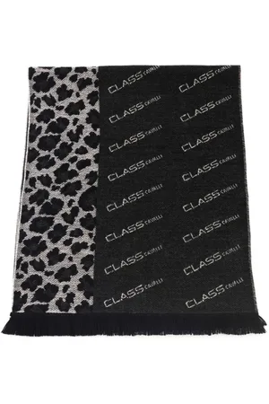 Roberto Cavalli Akcesoria, Mężczyzna, Czarny, ONE SIZE, Szalik w Zwierzęcy Wzór Akcesoria