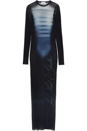 Jean Paul Gaultier Sukienki, Kobieta, Niebieski, S, Długa Sukienka z Siateczki z Dekoltem