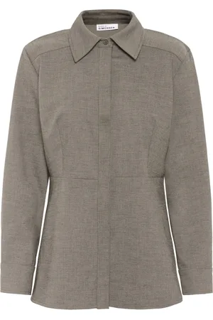 Karen by Simonsen Bluzki, Kobieta, Zielony, 2XL, Wełna, Prosta Koszula Bluzka Orzech Melanż