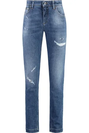 Dolce & Gabbana Jeansy, Kobieta, Niebieski, M, Denim, Rozciągliwe jeansy z bawełny z detalami w stylu distressed