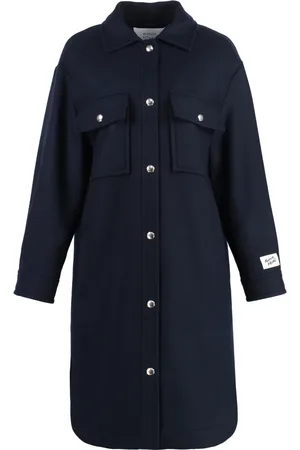 Maison Kitsuné Płaszcze, Kobieta, Niebieski, S, Wełna, Klasyczny wełniany płaszcz z zaokrąglonym dołem