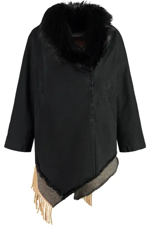 Bazar Deluxe Płaszcze, Kobieta, Czarny, M, Parka z futrzanym kołnierzem i asymetrycznym dołem