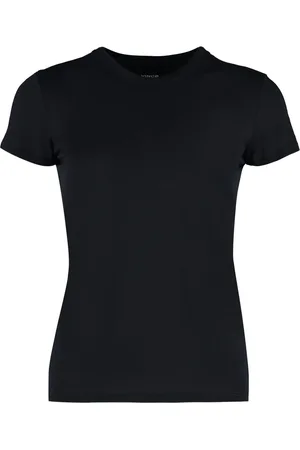Vince Koszulki, Kobieta, Czarny, S, Żakardowy Bawełniany T-shirt z okrągłym dekoltem