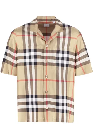 Burberry Koszule, Mężczyzna, Beżowy, S, Jedwabna koszula w kratę Vintage