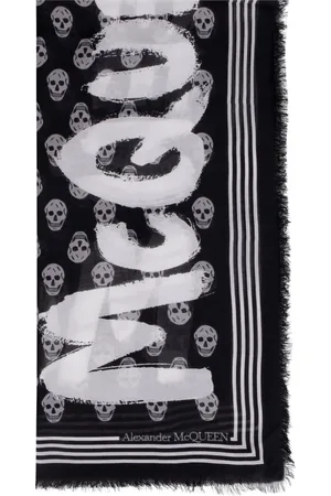 Alexander McQueen Akcesoria, Mężczyzna, Czarny, ONE SIZE, Graffiti Biker Print Szal