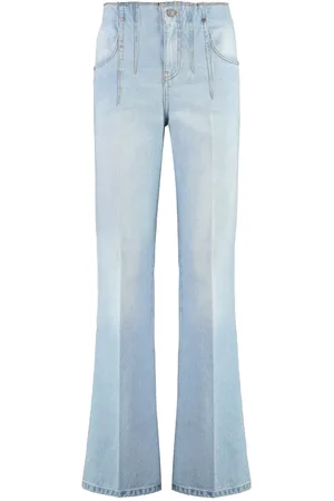 Victoria Beckham Jeansy, Kobieta, Niebieski, W27, Denim, Rozszerzone jeansy z logo skórzanej metki