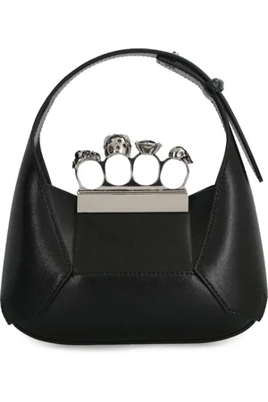 Alexander McQueen Torebki, Kobieta, Czarny, ONE SIZE, Kryształowy Pierścień Mini Hobo Bag