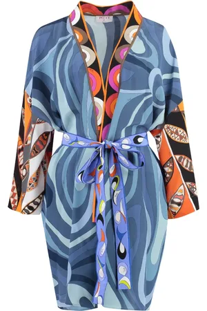 Emilio Pucci Bluzki, Kobieta, Niebieski, M, Jedwabna koszula nocna z nadrukiem Marmo e Girandole